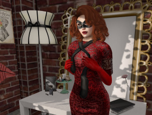 Картинка 3д+графика люди+ people рыжая фон взгляд девушка интерьер