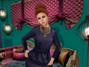 Картинка 3д+графика люди+ people взгляд девушка интерьер рыжая фон