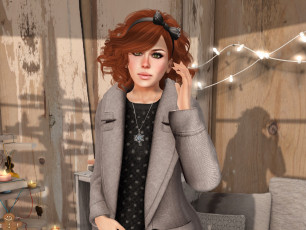 Картинка 3д+графика люди+ people взгляд фон рыжая девушка