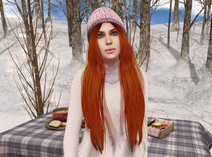 Картинка 3д+графика люди+ people рыжая фон взгляд девушка