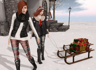 Картинка 3д+графика люди+ people девушки взгляд фон подарки