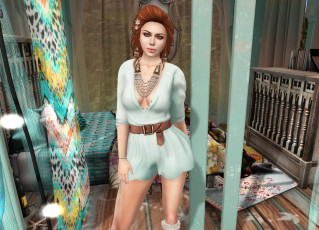 Картинка 3д+графика люди+ people взгляд девушка интерьер рыжая фон