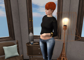 Картинка 3д+графика люди+ people рыжая интерьер фон девушка взгляд