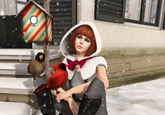 Картинка 3д+графика люди+ people рыжая девушка фон интерьер взгляд