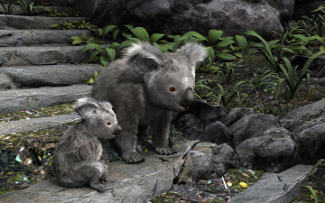 Картинка 3д+графика животные+ animals коалы