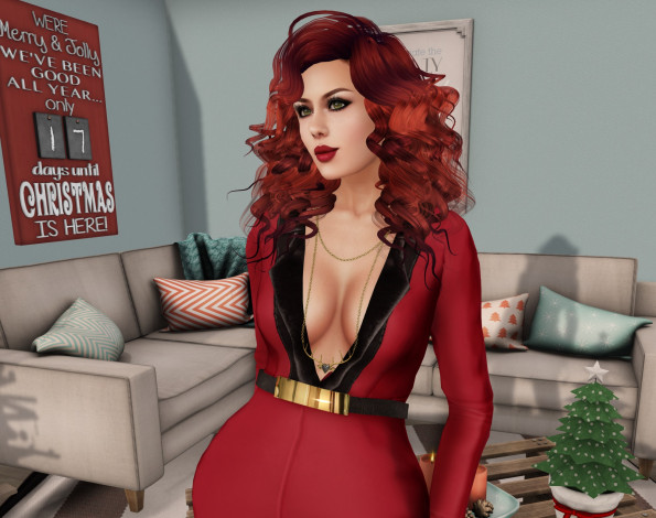 Обои картинки фото 3д графика, люди , people, рыжая, фон, интерьер, взгляд, девушка