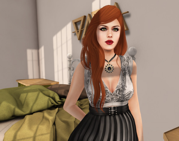 Обои картинки фото 3д графика, люди , people, рыжая, фон, девушка, взгляд, интерьер