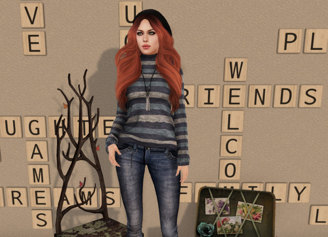 Обои картинки фото 3д графика, люди , people, рыжая, девушка, взгляд, интерьер, фон