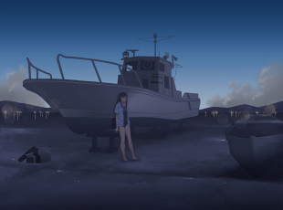 Картинка аниме оружие +техника +технологии девушка взгляд фон