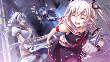 Картинка аниме животные +существа девушка взгляд фон