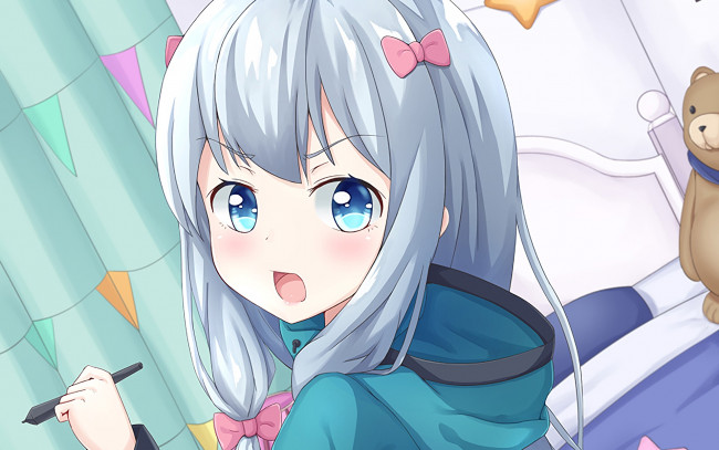 Обои картинки фото аниме, eromanga-sensei, девушка, взгляд, фон