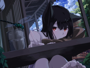 Картинка аниме животные +существа девушка