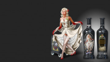 Картинка рисованное люди бутылка платье взгляд фон девушка