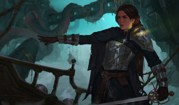 Картинка фэнтези девушки девушка фон латы меч