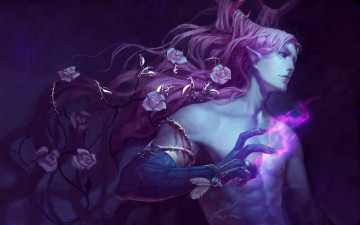 Картинка аниме животные +существа существо фон рога розы магия