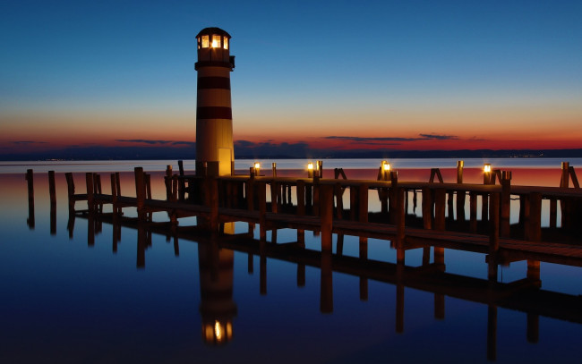Обои картинки фото lighthouse on lake neusiedl, austria, природа, маяки, lighthouse, on, lake, neusiedl