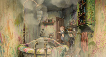 Картинка аниме howl`s+moving+castle старушка ванная краска