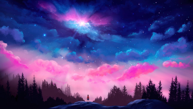 Обои картинки фото аниме, пейзажи,  природа, девушка