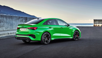 Картинка audi+rs+3+sedan автомобили audi зеленый площадка набережная