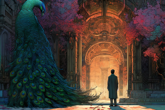 Обои картинки фото аниме, животные,  существа, павлин