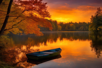 обоя корабли, лодки,  шлюпки, закат, лодка