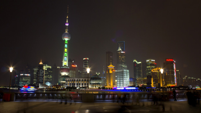 Обои картинки фото города, шанхай , китай, фонари, огни, здания, башня