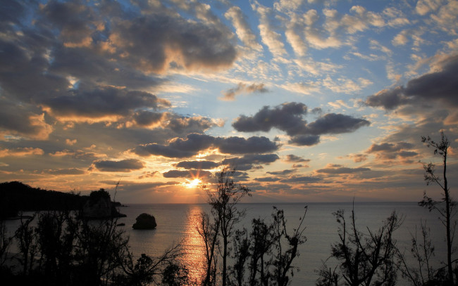 Обои картинки фото природа, восходы, закаты, закат, тучи, море