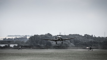 Картинка авиация лёгкие одномоторные самолёты деревья газон