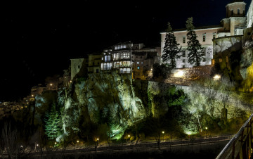 Картинка испания кастилия куэнка города огни ночного ночь дома улица скала