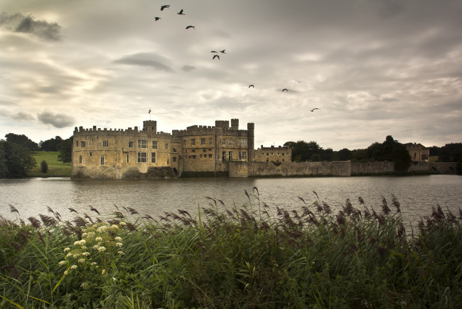 Обои картинки фото замок, лидс, англия, города, дворцы, замки, крепости, река, камыши