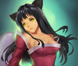 Картинка видео+игры league+of+legends фон грудь хвост уши девушка