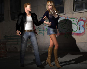 Картинка reporter 3д+графика люди+ people мужчина девушка улица ночь