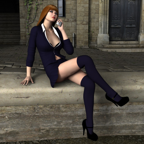 Обои картинки фото reporter, 3д графика, люди , people, сидит, телефон, девушка