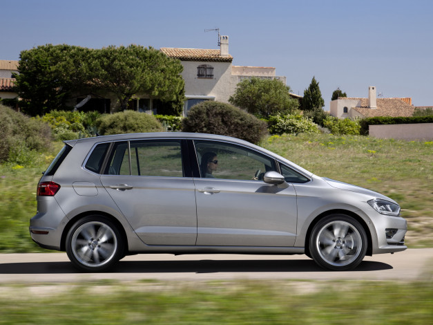 Обои картинки фото автомобили, volkswagen, серый, 2014, tdi, golf, sportsvan
