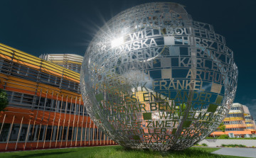 Картинка города -+памятники +скульптуры +арт-объекты отражение сияние город сооружение шар блик