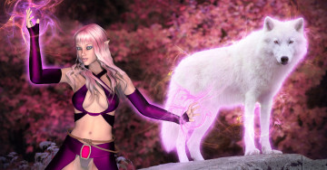 Картинка 3д+графика эльфы+ elves эльфийка взгляд фон волк