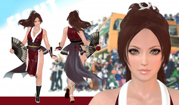 Картинка 3д+графика люди+ people девушка кимоно веер фон взгляд