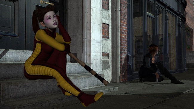 Обои картинки фото 3д графика, фантазия , fantasy, фон, девушки, взгляд