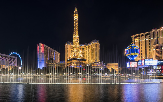 Обои картинки фото las vegas strip, города, лас-вегас , сша, ночь, казино, отель