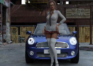 Картинка 3д+графика люди-авто мото+ people-+car+ +moto фон взгляд девушка