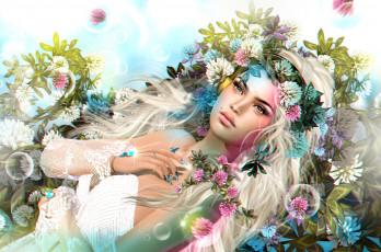 Картинка 3д+графика люди+ people цветы девушка клевер волосы