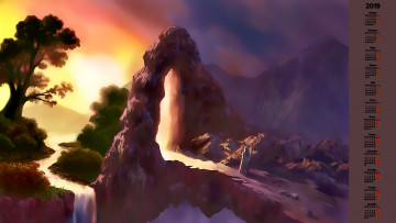 Картинка календари фэнтези водопад дерево человек