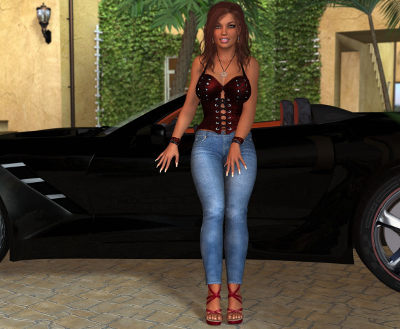 Обои картинки фото 3д графика, люди-авто, мото , people- car ,  moto, фон, взгляд, девушка