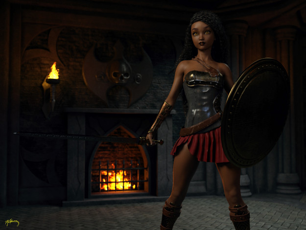 Обои картинки фото 3д графика, амазонки , amazon, взгляд, оружие, фон, девушка