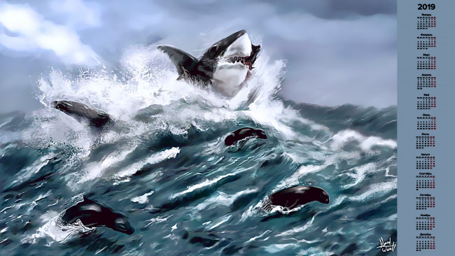 Обои картинки фото календари, рисованные,  векторная графика, млекопитающее, водоем