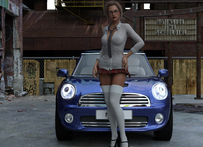 Обои картинки фото 3д графика, люди-авто, мото , people- car ,  moto, фон, взгляд, девушка