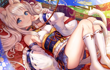 Картинка аниме животные +существа девушка