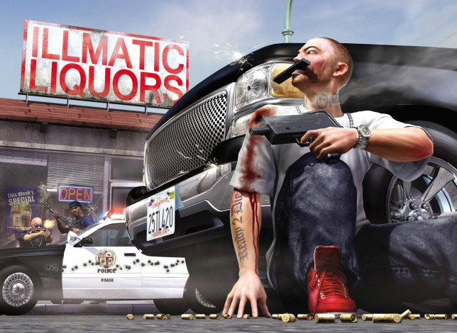 Обои картинки фото видео игры, 25 to life, магазин, перестрелка, полиция, машины, кровь, гильзы, оружие, преступник