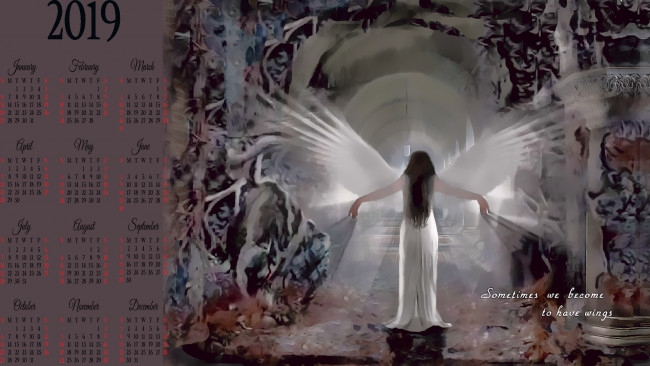 Обои картинки фото календари, фэнтези, calendar, крылья, девушка