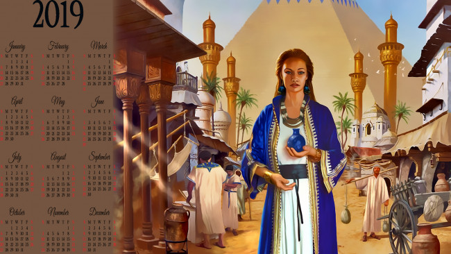 Обои картинки фото календари, фэнтези, склянка, колба, пирамида, девушка, город, calendar, люди